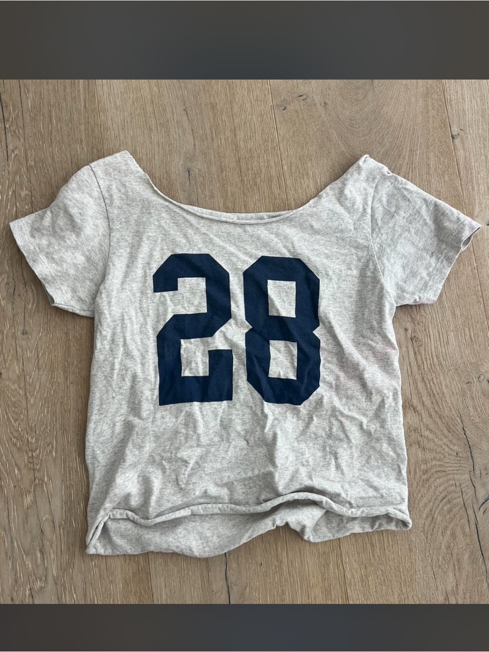 Brandy Melville Grey Scoop Neck Tee with Navy '28' Graphic